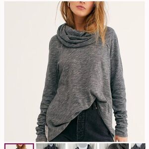 Free People FP Beach Medium One Body Cocoon Oversized Sweatshirt Cowl Neck Gray